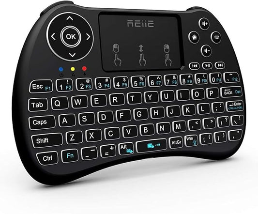 (Backlit Version)REIIE H9+ Mini Keyboard,2.4GHz Wireless Mini Handheld Smart TV Remote Keyboard with Touchpad for PC,Raspberry Pi 2, Pad, Smart TV, Android TV Box, Windows 7 8 10（Not Suport Bluetooth）