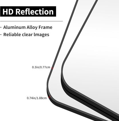 Black Bathroom Mirrors for Wall, 30"x30" Square Mirror, Rounded Corner Metal Frame Wall Mirror, Bathroom Vanity Mirror for Bedroom Living Room Entryway Horizontal Or Vertical Mounting