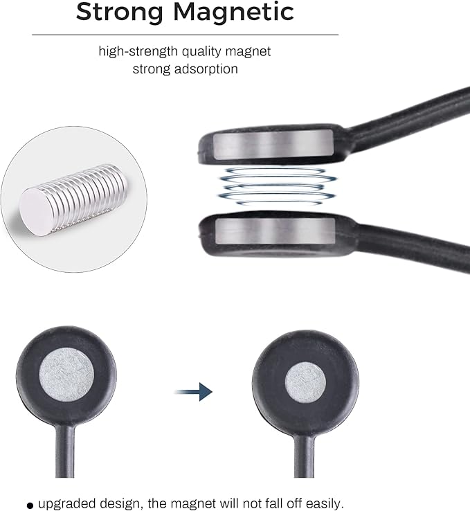 EUREKA ERGONOMIC Magnetic Cable Ties Reusable, 10 Pack Rubber Twist Ties with Strong Magnet for Bundling and Organizing Wire/Cord, Cable Management Clips under Desk Used in Many Ways, Black