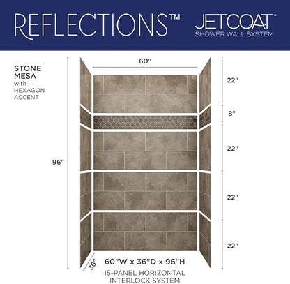 Miseno MSW-603696RFL Readyset 60" X 36" X 96" Fifteen Panel Alcove Shower Wall Kit - Stone Sierra