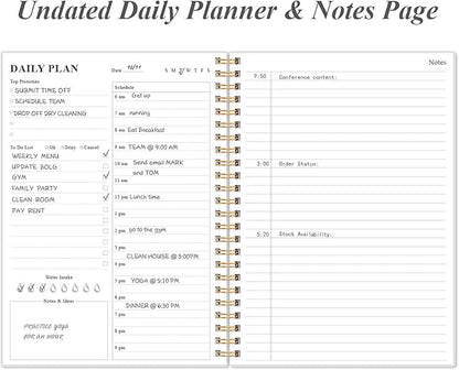 Daily Planner Undated - B5 To Do List Notebook Hourly Schedules, Spiral Appointment Planner for Women and Men, PVC Hardcover, Inner Pocket, Elastic Closure, 7" x 10", Rose Flower