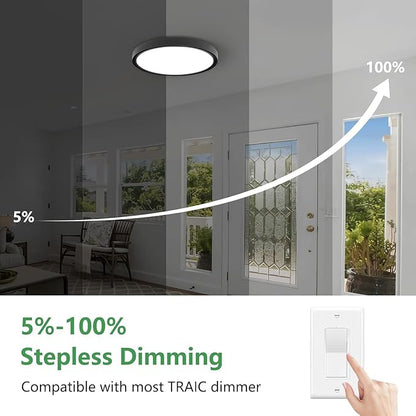 6PK 15.8 Inch Dimmable LED Flush Mount Ceiling Light, 32W, 3480LM, 2700K/3000K/4000K/5000K/6000K, Round Flat Panel Low Profile Ceiling Light Fitures for Hallway, Kitchen, Bedroom, Black