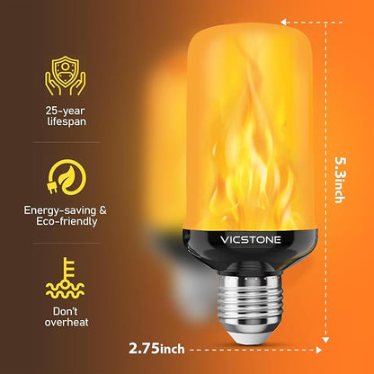 Vicstone Upgraded LED Flame Light Bulbs Christmas Decorations, 4-Mode Flickering Light Bulbs with Upside Down Effect, E26 27 Fire Light Bulb for Porch Party Patio Home Halloween Indoor Outdoor, 4 Pack