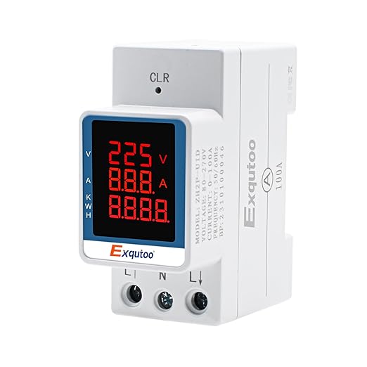 Exqutoo Digital Display Energy Meter - AC Rail-Mounted Meter Electricity Usage Monitor for Voltage, Current, and Energy Consumption Measurement - GT2P-UID, AC 80~270V, 0~100A, 50/60Hz
