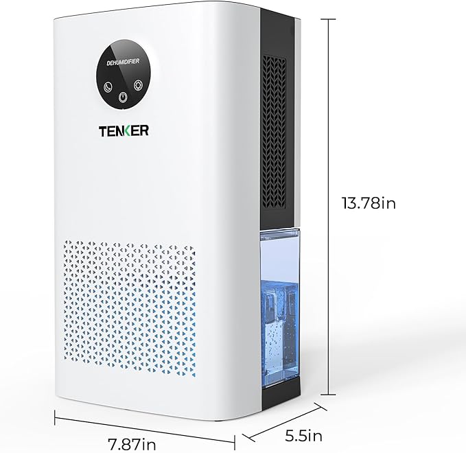 TENKER Dehumidifier for Home, 77 OZ Water Tank (1000 sq.ft) Dehumidifiers, Quiet Dehumidifier with Sleep Mode, Auto Shut Off, 7-Color LED Light for Closet Bedroom Bathroom Basement RV, White