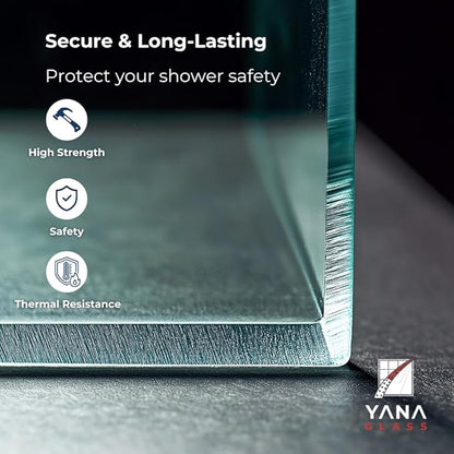 Fixed Glass Shower Panel for Bathroom - 3/8'' Thick Clear Tempered Frameless Glass Shower Door, 36" x 76" Hard Water Resistant with Chrome Finish - By Yana Glass and Mirror