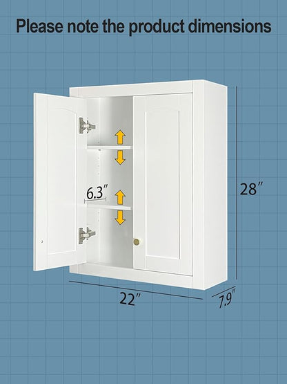 Wall Mount Cabinets Bathroom Wall Cabinet Buffering Hinge,22"x28" inch Over Toilet Storage Cabinet and Adjustable Shelves, Can Hold Toilet Paper and roll Paper Medicine Cabinet