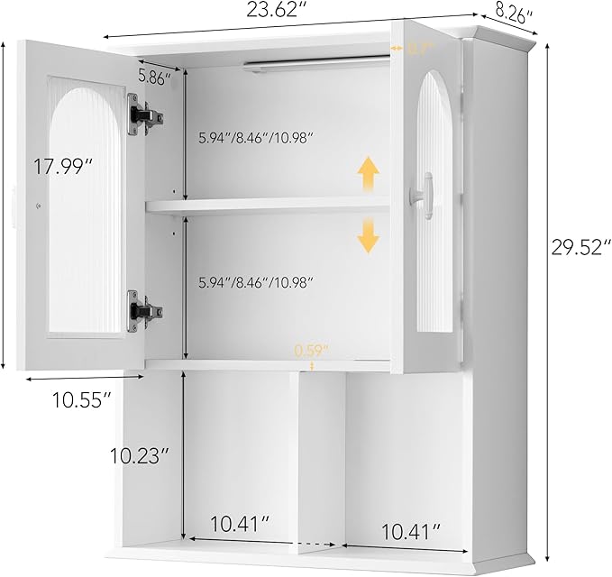 Bathroom Wall Cabinet with Lighting & Tissue Hole, Wall Mounted Glass Door Medicine Cabinet Over Toilet Storage for Laundry Room Kitchen