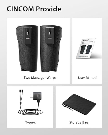 CINCOM Leg Massager with Heat and Air Compression, Cordless Calf Massager for Circulation and Pain Relief, Rechargeable Leg Compression for Edema Relief