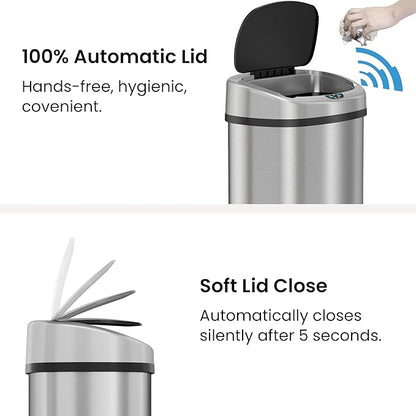 iTouchless 91 Liter / 24 Gallon Sensor 2.0 Kitchen Trash Can with Lid, Commercial Grade Automatic Stainless Steel Touchless Recycle Bin, AbsorbX Odor Filter, for Home, Office, Restaurant, Lobby, Store