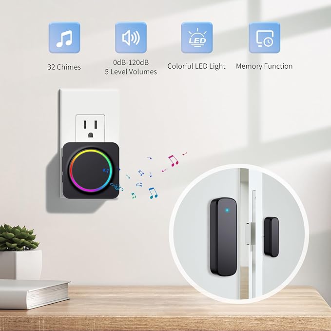 Door Chime, Door Chimes When Door Opens, Door Sensor Door Open Alarm with 600 FT Range, 32 Chimes 5 Adjustable Volume, Door Ringer Alert for Business/Home/Kids When Entering (2Receivers+1Sensor)