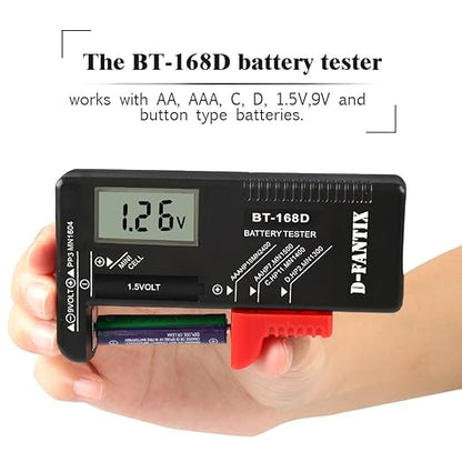 D-FantiX Digital Battery Tester, Universal Battery Checker Household Battery Testers for AAA AA C D 9V 1.5V Small Batteries Button Cell (Model: BT-168D)