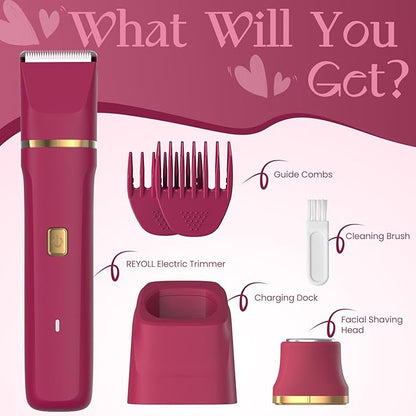 Electric Bikini Trimmer for Women - Waterproof Pubic Hair Trimmer & Facial Shaver, Rechargeable Cordless Electric Razor with Ceramic Blades, IPX7 Shower-Safe for Sensitive Skin, Gift for Her