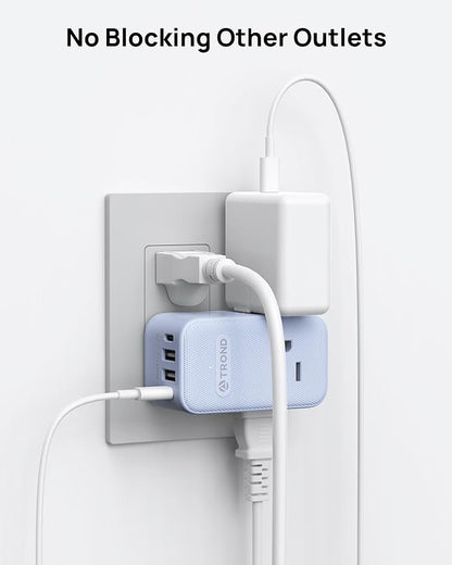 TROND Outlet Extender with 360 Rotating Plug, 3 Way Plug Splitter with PD 20W USB C Adapter, Multi Wall Adapter, Colorful Outlet Extension for Home Decoration, Travel Cruise Essentials