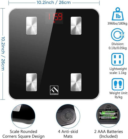 FITINDEX Scale with BMI, Body Fat, Muscle Mass, Smart Scale for Body Weight, Bluetooth, Digital, Sync with App, User Health Equipment