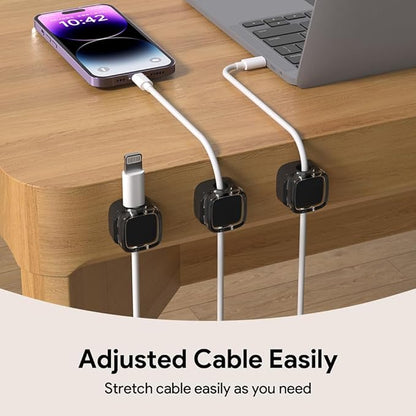 Magnetic Cable Clips, Adjustable Cord Holder Management, Adhesive Wire Keeper Organizer for Home Office Desk Phone PC Car Wall Desktop Nightstand Appliance (9-Pack Black Crystal)