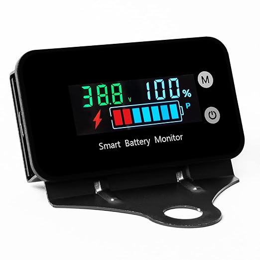 IPX7 Waterproof Battery Monitor with Bracket 7-100V,12v 24v 36v 48v 60v 72v Digital Display Battery Capacity Remaining Capacity Percentage Tester with Buzzer Alarm and Temperature