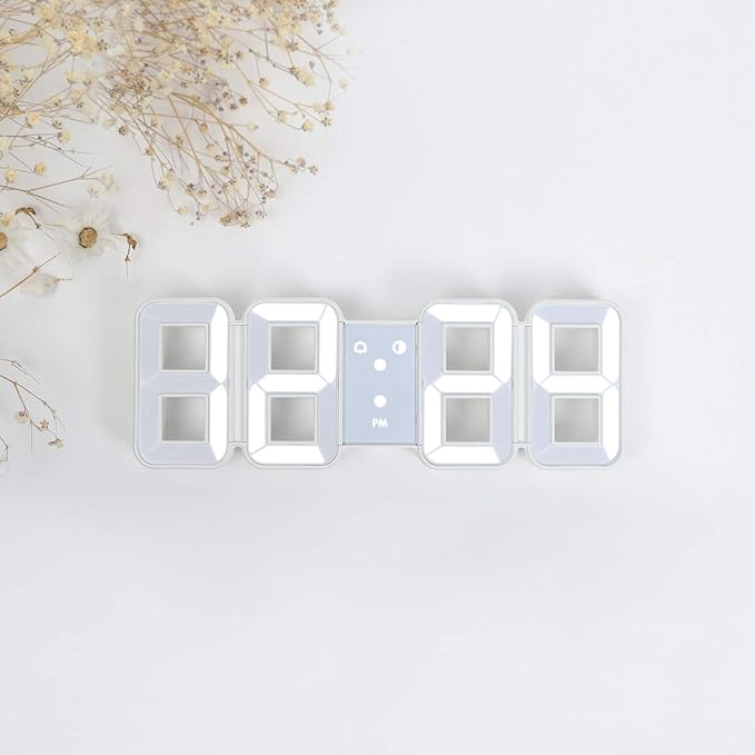 mooas 3D Pure Mini White LED Clock, Multi-Function LED Clock (Calendar, Alarm, Temperature) (8.5" White Table Alarm Clock)