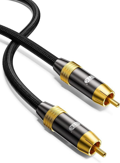 Subwoofer Cable,EMK Digital Coaxial Audio Cable [24K Gold-Plated, Durable Cotton] Premium S/PDIF RCA Male to RCA Male for Home Theater, Soundbar,Speaker,HDTV, Subwoofer, Hi-Fi Systems (Black-9.8ft/3m)