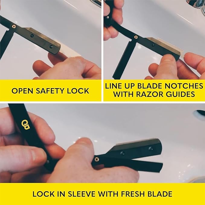 The Beard Club Straight Razor for Men - Navajas Para Barbero - Barber Straight Edge Razor Kit - Single Derby Blade Cutthroat With 5 Replaceable Stainless Steel Blades - Black