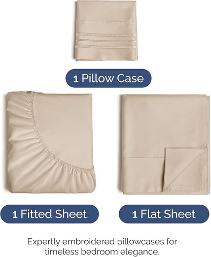 Twin Size 3 Piece Sheet Set - Comfy Breathable & Cooling Bed Sheets Set - Hotel Luxury Bedding for Women, Men, Kids, Teens, Boys & Girls - Deep Pockets, Ultra-Soft and Wrinkle Free - Oeko-Tex - Wheat