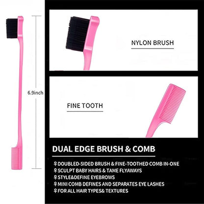 8 Pieces Styling Comb Set - Teasing Brush, Rat Tail Comb, Edge Brush for Slicking and Combing Hair for Women (Pink)