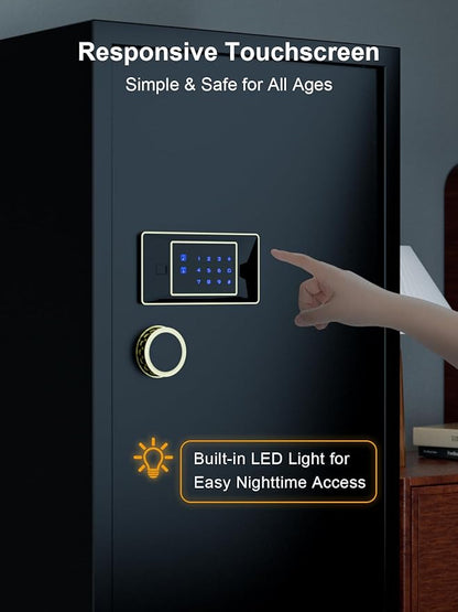 TIGERKING 11.5 Cu Ft Large Heavy Duty Home Security Safe – Digital Touchscreen Lock, Anti-Theft, Adjustable Shelves, Easy to Use, Jewelry & Valuables, Ideal for Home or Office (Black, Classic Style)