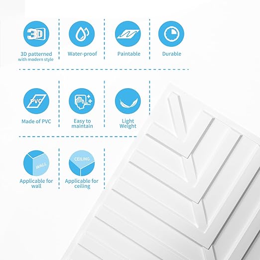 Art3d 12-Pack Drop Ceiling Tiles 2x2 FT, PVC 3D Textured Panels for Interior Wall Decor Living Room Bedroom Office, 24x24 Inch, White