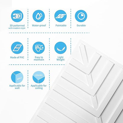 Art3d 12-Pack Drop Ceiling Tiles 2x2 FT, PVC 3D Textured Panels for Interior Wall Decor Living Room Bedroom Office, 24x24 Inch, White