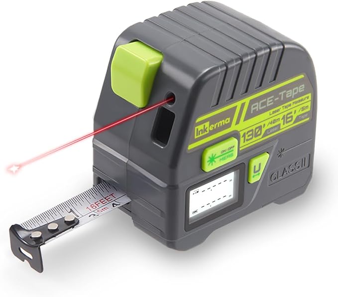 2-in-1 Laser Tape Measure, Inkerma 130Ft/40m Laser Measurement Tool & 16Ft/5m Measuring Tape, Digital Laser Tape Measure with M/in/Ft/Ft+in Units, LCD Display, Self-Locking Tape, Belt Clip