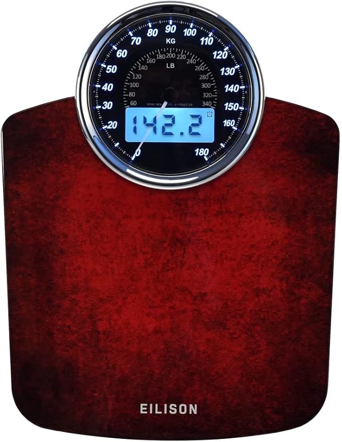 EILISON Highly Advance 2-in-1 Digital & Analog Weighing Scale for Body Weight-400lbs, 4 High Precison GX Sensor Accurate, Thick Tempered Glass, Extra Large Display (Red)