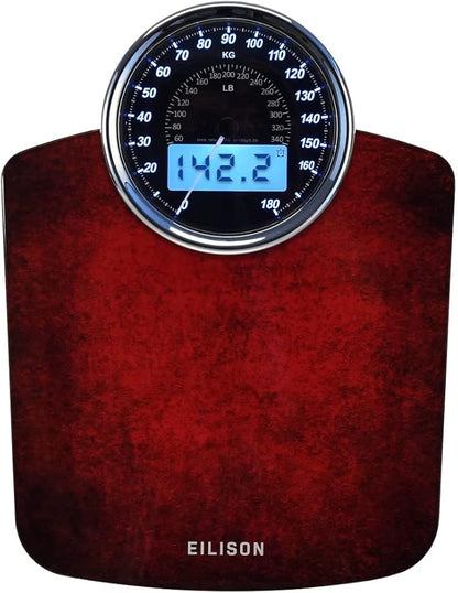 EILISON Highly Advance 2-in-1 Digital & Analog Weighing Scale for Body Weight-400lbs, 4 High Precison GX Sensor Accurate, Thick Tempered Glass, Extra Large Display (Red)