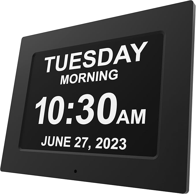 【New 2025】 Dementia Clock Large Clock for Seniors, Digital Clock with Custom Alarms, Clock with Day & Date for Elderly, Large Number Digital Clock Black Extra Large