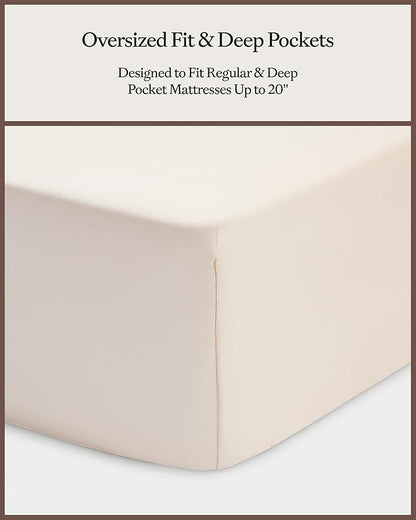 Cozy Earth Luxury Bed Sheet Set - 100% Viscose from Bamboo Fabric, Ultra-Soft & Breathable, Fits Regular & Deep Pocket Mattresses up to 20" - 5 Pieces Split King Sheet Set Oat
