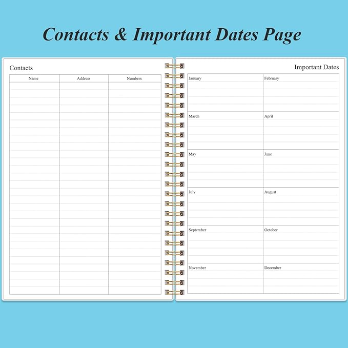 Daily Planner Undated - B5 To Do List Notebook Hourly Schedules, Spiral Appointment Planner for Women and Men, PVC Hardcover, Inner Pocket, Elastic Closure, 7" x 10", Blue Watercolor