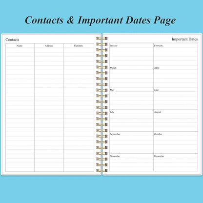 Daily Planner Undated - B5 To Do List Notebook Hourly Schedules, Spiral Appointment Planner for Women and Men, PVC Hardcover, Inner Pocket, Elastic Closure, 7" x 10", Blue Watercolor
