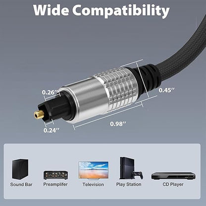 Cyberguys! Optical Audio Cable, Digital Optical Cable with Toslink Connectors, Braided Digital Audio Cables for Soundbar, TV, Receiver, Speaker, Xbox, PS5, Blu-Ray – Gold-Plated, 6ft