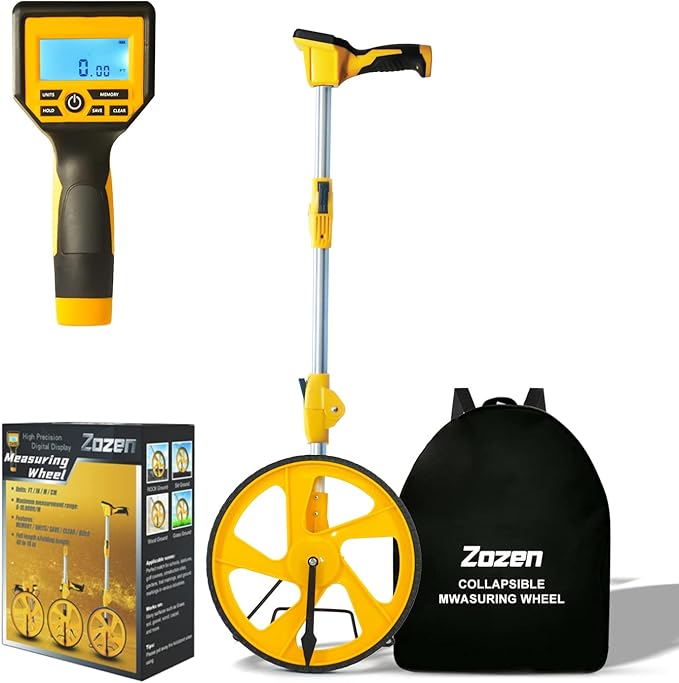 Zozen Measuring Wheel Digital Display, 3-Sections Foldable, Imperial/Metric Measure Wheel with Backlit Display | Up to 99,999Ft/ 99,999M | Kickstand to Keep Stand |Portable, Include Cloth Backpack.