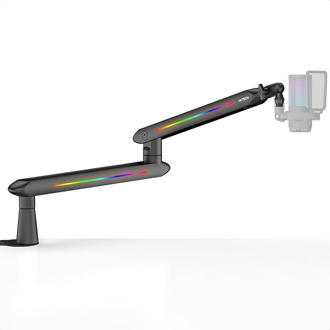 IXTECH RGB Low Profile Boom Arm for Mic, Adjustable Microphone Arm Stand with Desk Mount Clamp, Rotatable Microphone Boom Arm Mic Stand with Cable Management for Podcast Streaming Gaming Studio.