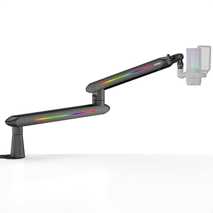 IXTECH RGB Low Profile Boom Arm for Mic, Adjustable Microphone Arm Stand with Desk Mount Clamp, Rotatable Microphone Boom Arm Mic Stand with Cable Management for Podcast Streaming Gaming Studio.