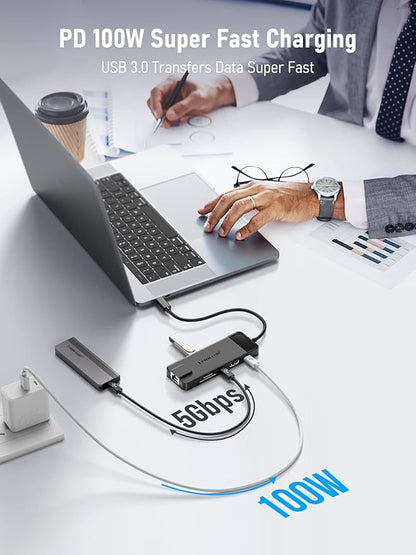 Lemorele USB C Hub Multiport Adapter 10-in-1 USB C Dongle for MacBook Pro Air, Gigabit Ethernet with 4K HDMI, 100W PD, USB 3.0 5Gbps Port, SD/TF Card Reader Adapter, Compatible for Windows/Mac/iPad…