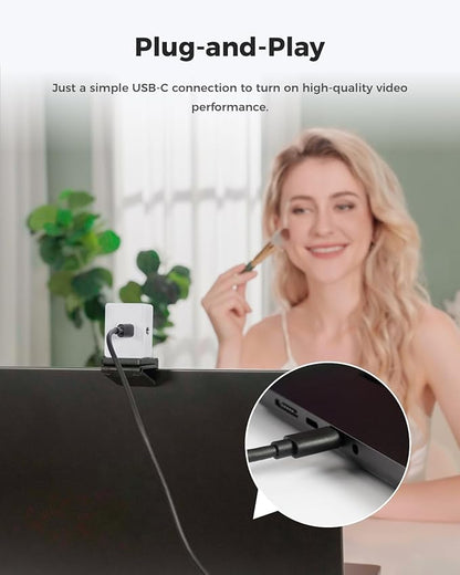 OBSBOT Meet 2-4K Webcam for PC with 1/2" Sensor, AI Framing & Autofocus, Beauty Mode, Lightweight, Gesture Control, HDR, Dual Microphone, 60 FPS, Web Cam for Streaming, Meeting, Gaming. (Cloud White)