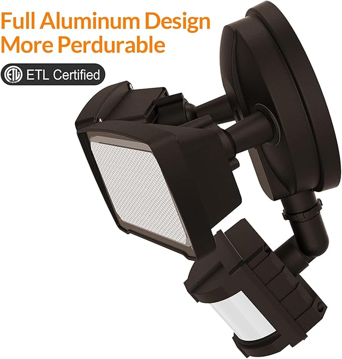 LEPOWER 30W LED Security Lights Motion Sensor Light Outdoor, 3200LM Motion Security Light, 5500K, IP65 Waterproof, 2 Head Motion Detector Flood Light for Garage, Yard, Porch, Brown (NOT Solar Powered)