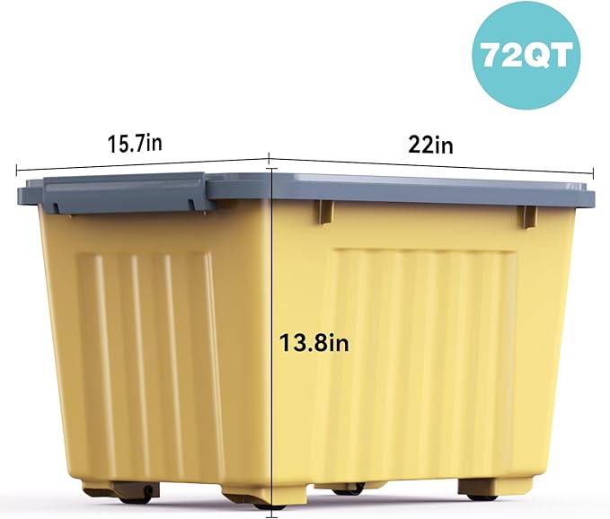Nazhura Plastic Storage Bin, Stackable and Nestable Storage Boxes with White Lids and Secure Latching Buckles, Large Storage Container (Yellow/Purple, 72Quart-4Pack)