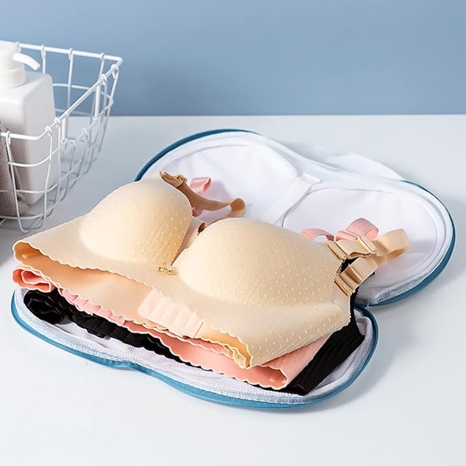 3Pcs Bra Wash Bags for Laundry Lingerie Underwear Brassiere Bag Set for Washing Machine With Zipper Women Delicates Blue (A to C Cups)