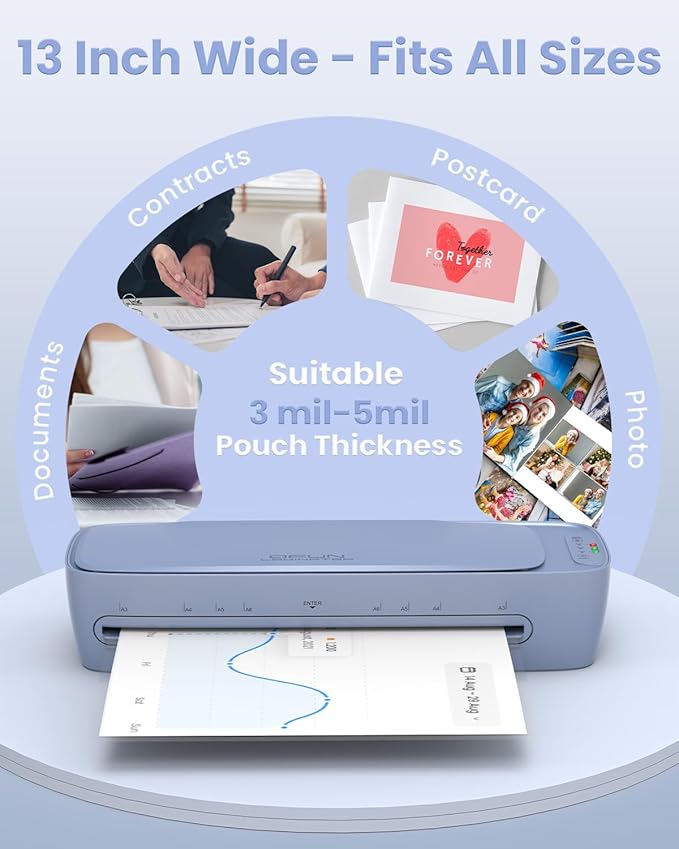 13 Inch Laminator Machine 11x17 with Laminating Sheets Personal Laminator for Teachers, 60S Warm Up Cold Thermal Lamination Machine for Home Office, A3 Laminating Machine Portable Paper Laminate Kit