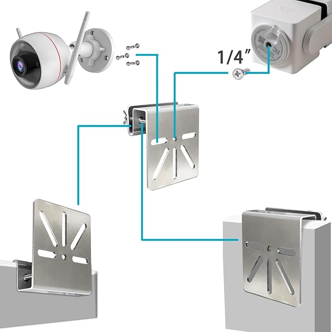 WiTi Gutter Mount Stainless Steel Bracket for Eufy Security SoloCam S340, Solar Security Camera Holder Anti-Rust Screws, No Drill Installation Compatible with IP PTZ DomeCameras Outdoor