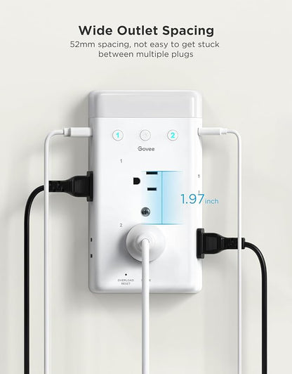 Govee Smart Plug Outlet Extender, 3-Sided Smart Power Strips with 2 Smart Outlets & 2 USB Ports with RGB Night Light, APP & Voice Control, Surge & Overload Protection for Home Office