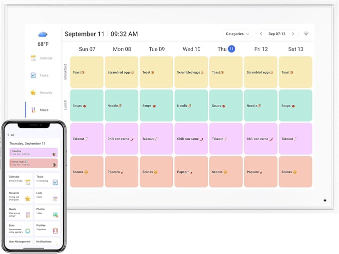 Digital Calendar 15.6 Inch, Electronic Calendar Chore Family Schedules, Smart Weekly and Monthly Planner, 1920 * 1080P IPS Touchscreen Interactive Display - Wall Mount White