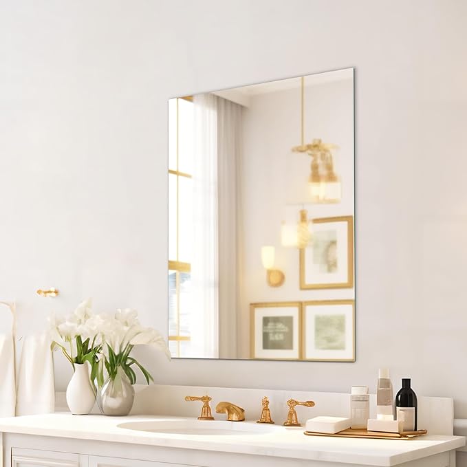 Mirrorons Frameless Wall Mirror 18" x 24", Modern Rectangle Bathroom Mirrors for Wall with Polished Edge, Horizontally or Vertically. Upgraded Shatterproof Mirror, Entryways, Bathroom, Gym.